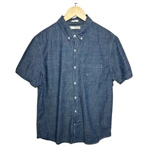 Hawker Rye Men's Slim Fit Chambray Button Down Short Sleeve Shirt Blue Size L‎